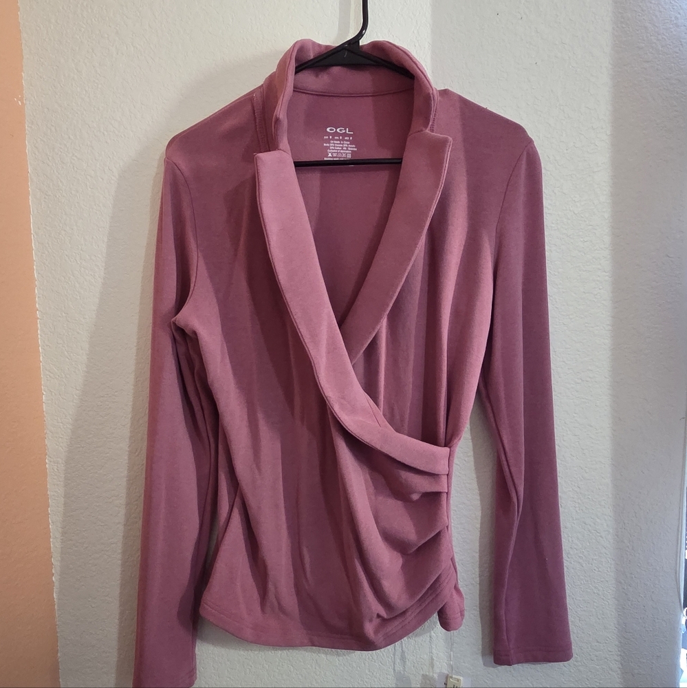 Brand New OGL Rose Workleisure Collared Surplice Blouse - Picture 5 of 6
